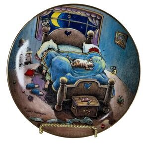 Gary Patterson Bed Hog Collector Plate Danbury Mint Cat Art Gold Rim 8 Inch